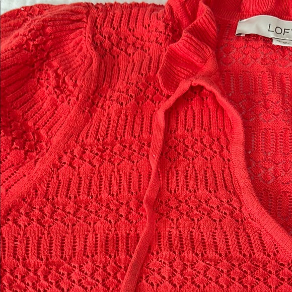 LOFT short sleeve pointelle sweater Sz XS color California Poppy - Picture 3 of 6